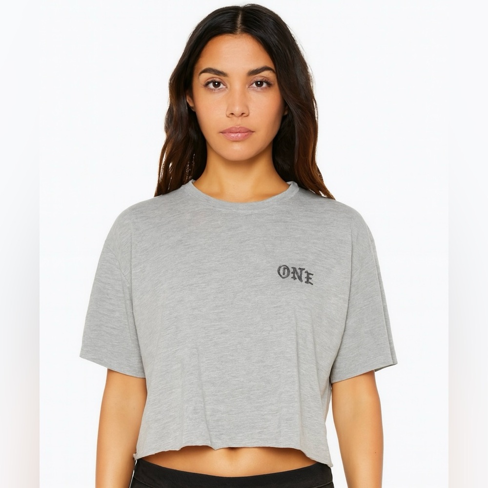 NWOT‎ One Teaspoon Cropped T-Shirt Oversized Gray Short Sleeve Casual Top
